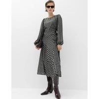 M&S Checked Blouson Sleeve Midaxi Dress Black Mix