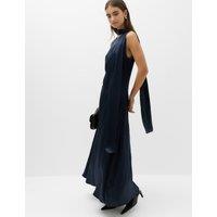 M&S Satin Scarf Detail Satin Midaxi Column Dress Petrol