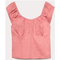M&S Pure Linen Square Neck Ruched Top Terracotta