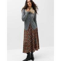 M&S Checked Midi A-Line Skirt Black Mix