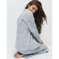 M&S Pure Cotton Embellished Pyjama Shirt Blue Mix