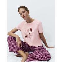 M&S Pure Cotton Printed Pyjama Top Pale Rose