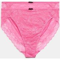 M&S 2 Pack Ida Lace High Leg Knickers Medium Pink