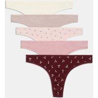 M&S 5pk Pure Cotton Thongs Claret
