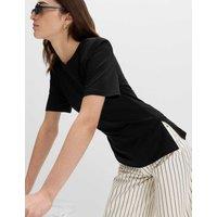M&S Pure Cotton Shoulder Pad Asymmetric Hem T-Shirt Black