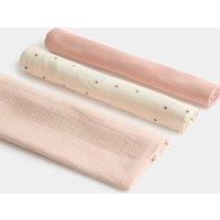 M&S 3 Pack Pure Cotton Heart Muslins Pink Mix