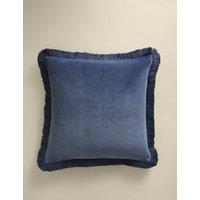 M&S Pure Cotton Velvet Fringed Cushion Slate Blue