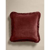 M&S Pure Cotton Velvet Fringed Cushion Chestnut