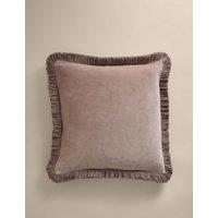 M&S Pure Cotton Velvet Fringed Cushion Putty