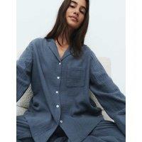 M&S Cool Comfort Pure Cotton Muslin Pyjama Set Steel Blue