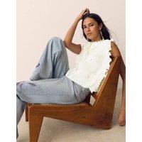 Per Una Pure Cotton Lace Insert Embroidered Top Soft White