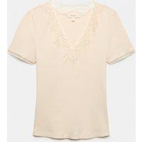 Per Una Lace Insert V-Neck Short Sleeve T-Shirt Ecru