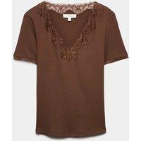 Per Una Lace Insert V-Neck Short Sleeve T-Shirt Conker