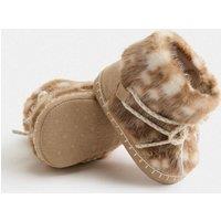 M&S Baby Faux Fur Doe Print Boots (0-18 Mths) Grey