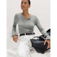 M&S Ruffle Button Through Top Charcoal