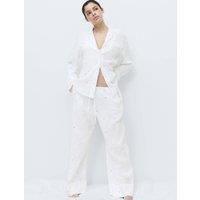 M&S Muslin Cool Comfort Star Revere Pyjama Set White Mix