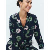 M&S Cotton Modal Printed Revere Long Pyjama Set Navy Mix