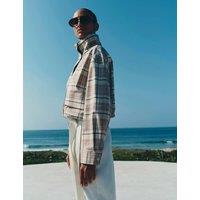 M&S Checked Funnel Neck Barn Jacket Neutral