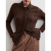 JAEGER Collared Cardigan with Wool and Mohair Chocolate