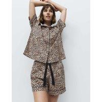 M&S Pure Cotton Animal Print Short Sleeve Pyjama Set Brown Mix