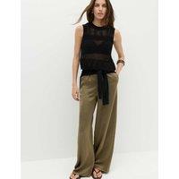 M&S Satin Drawstring Wide Leg Trousers Moss