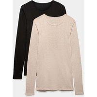 M&S 2 Pack Thermal Pointelle Long Sleeve Top Black Mix