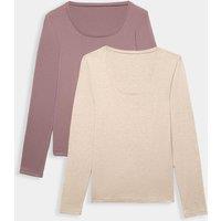 M&S 2 Pack Heatgen Light Thermal Long Sleeve Tops Oatmeal Mix