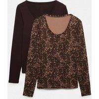 M&S 2 Pack Heatgen Thermal Scoop Neck Tops Brown Mix