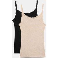 M&S 2 Pack Thermal Pointelle Strappy Vests Black Mix