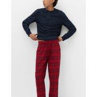 M&S Pure Cotton Checked Pyjama Bottoms Red Mix
