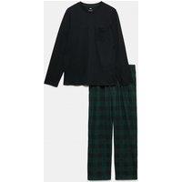 M&S Pure Cotton Checked Pyjama Set Green Mix