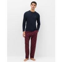 M&S Pure Cotton Sausage Dog Print Pyjama Set Burgundy Mix