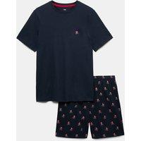 M&S Pure Cotton Santa Pyjama Set Navy Mix