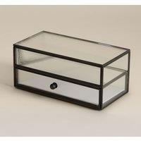 M&S Ribbed Glass Drawer Trinket Box Black