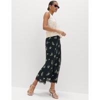 M&S Floral Lace Detail Midi Slip Skirt Black Mix