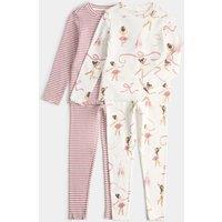 M&S 2 Pack Cotton Rich Ribbed Ballerina Pyjama Sets (1-8 Yrs) Pink Mix