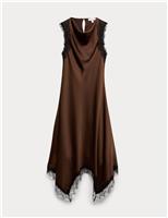 Cowl Neck Lace Detail Midi Slip Dress