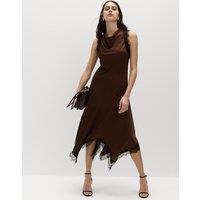 M&S Cowl Neck Lace Detail Midi Slip Dress Brown Mix