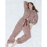 M&S Dream Satin Striped Revere Pyjama Set Burgundy Mix