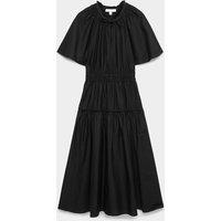M&S Pure Cotton Tie Neck Midi Waisted Dress Black