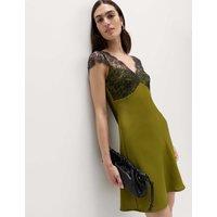 M&S Satin Lace Mini Slip Dress Olive