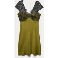 M&S Satin Lace Mini Slip Dress Olive