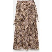 M&S Checked Wrap Detail Midi Slip Skirt Natural Mix