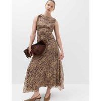 M&S Checked Wrap Detail Midi Slip Skirt Natural Mix