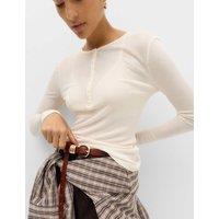 M&S Lyocell Rich Henley Top with Wool Vanilla