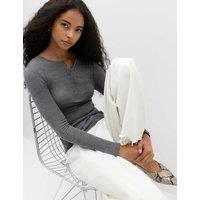 M&S Lyocell Rich Henley Top with Wool Dark Grey