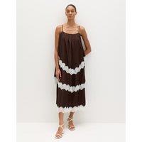 M&S Lace Trim Strappy Midi Tiered Dress Brown Mix