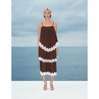 M&S Lace Trim Strappy Midi Tiered Dress Brown Mix