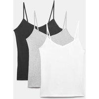M&S 3pk Cotton Rich Strappy Vests Dark Grey Mix