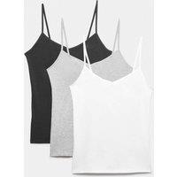 M&S 3pk Cotton Rich Strappy Vests Dark Grey Mix